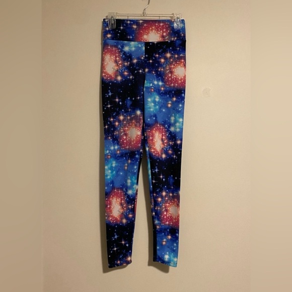 EUC See You Monday Blue & Purple Galaxy Leggings size medium - Picture 1 of 4